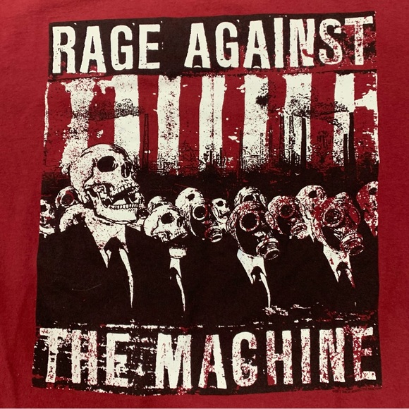 Rage Against The Machine Skull Skeleton Suits Gas Mask on Flag Graphic T-Shirt - Picture 2 of 5